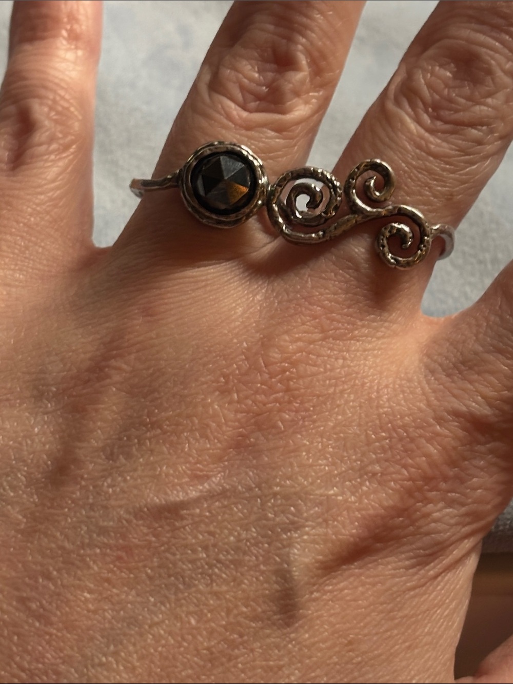 Or Paz Sterling Hematite Double Swirl Ring Size 9
